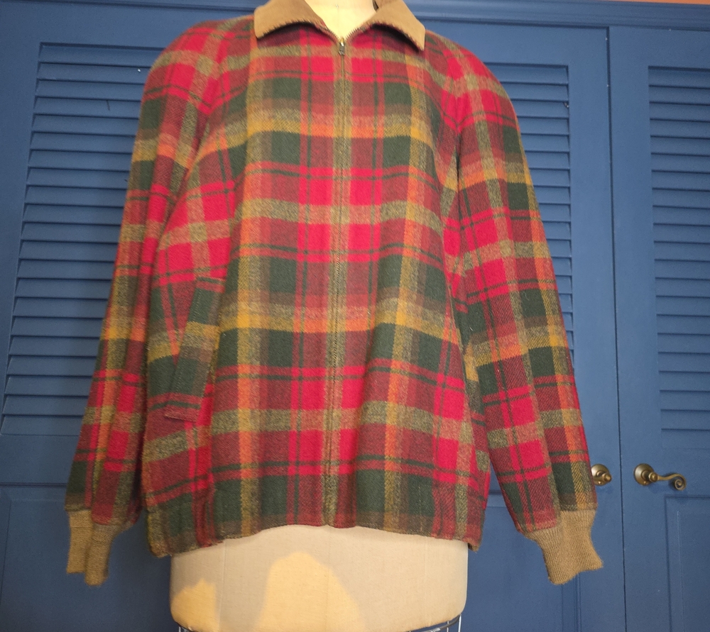 Pendleton Red & Green Plaid Zip-Up Wool Sweater Jacket